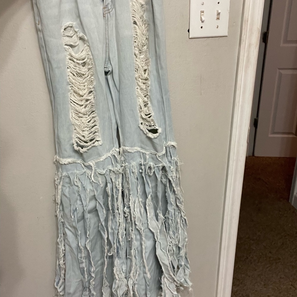 SHEIN Light Blue Distressed Flare Jeans